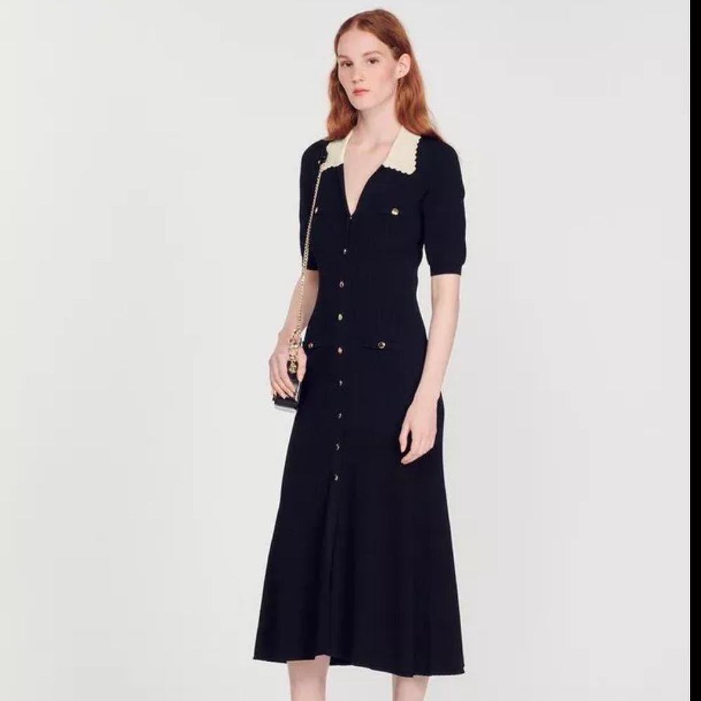 - Sandro long knitted dress navy blue never worn